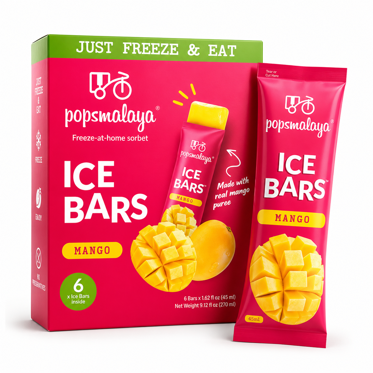 Popsmalaya Mangó Sorbet Jégkrém - Fagyasztható 6 x 45ML