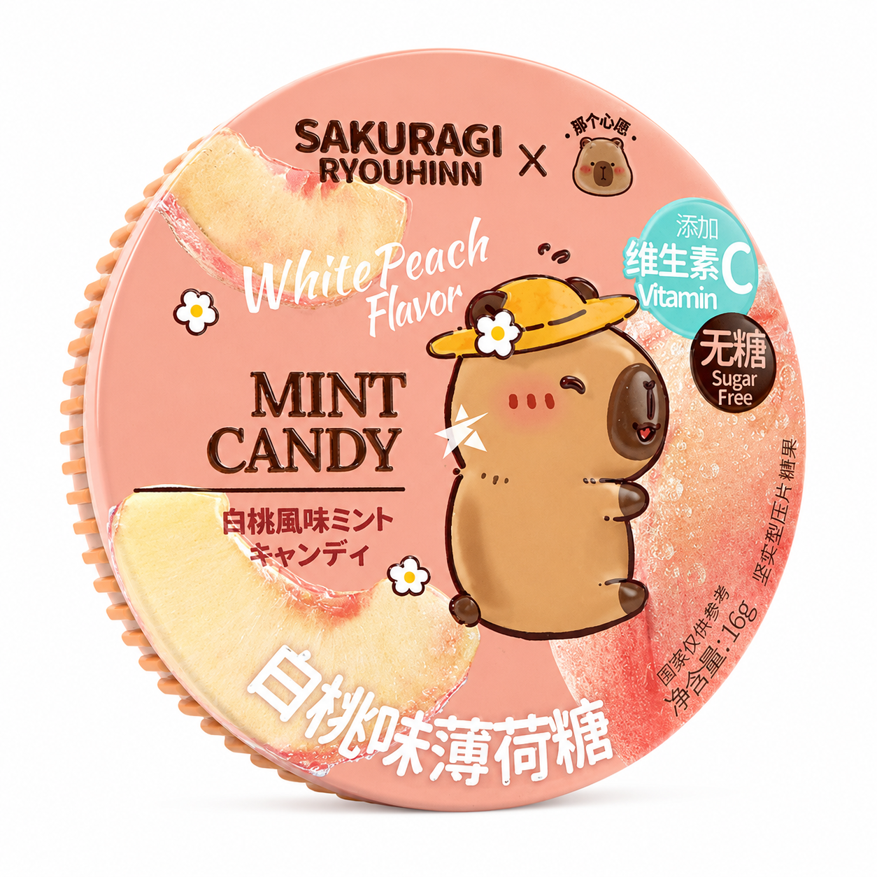 Sakuragi Ryouhinn X Capybara Fehér Őszibarackos Mentolos Cukorka 16G