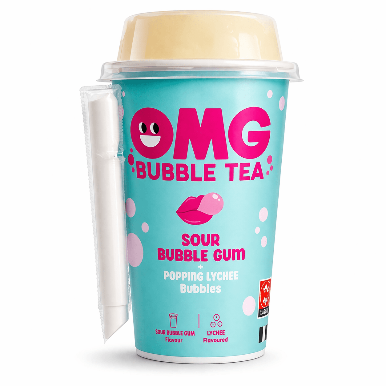 OMG Savanyú Rágógumi Bubble Tea – Lychee Popping Gyöngyökkel 270ML