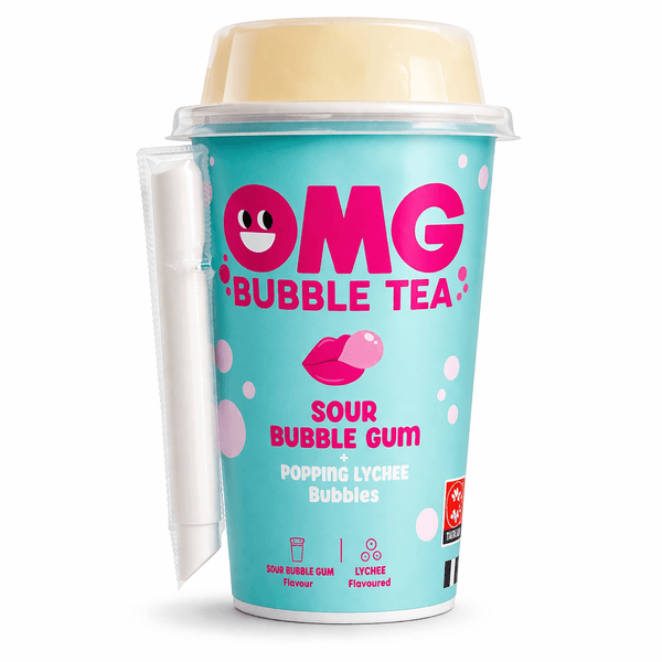 OMG Savanyú Rágógumi Bubble Tea – Lychee Popping Gyöngyökkel 270ML