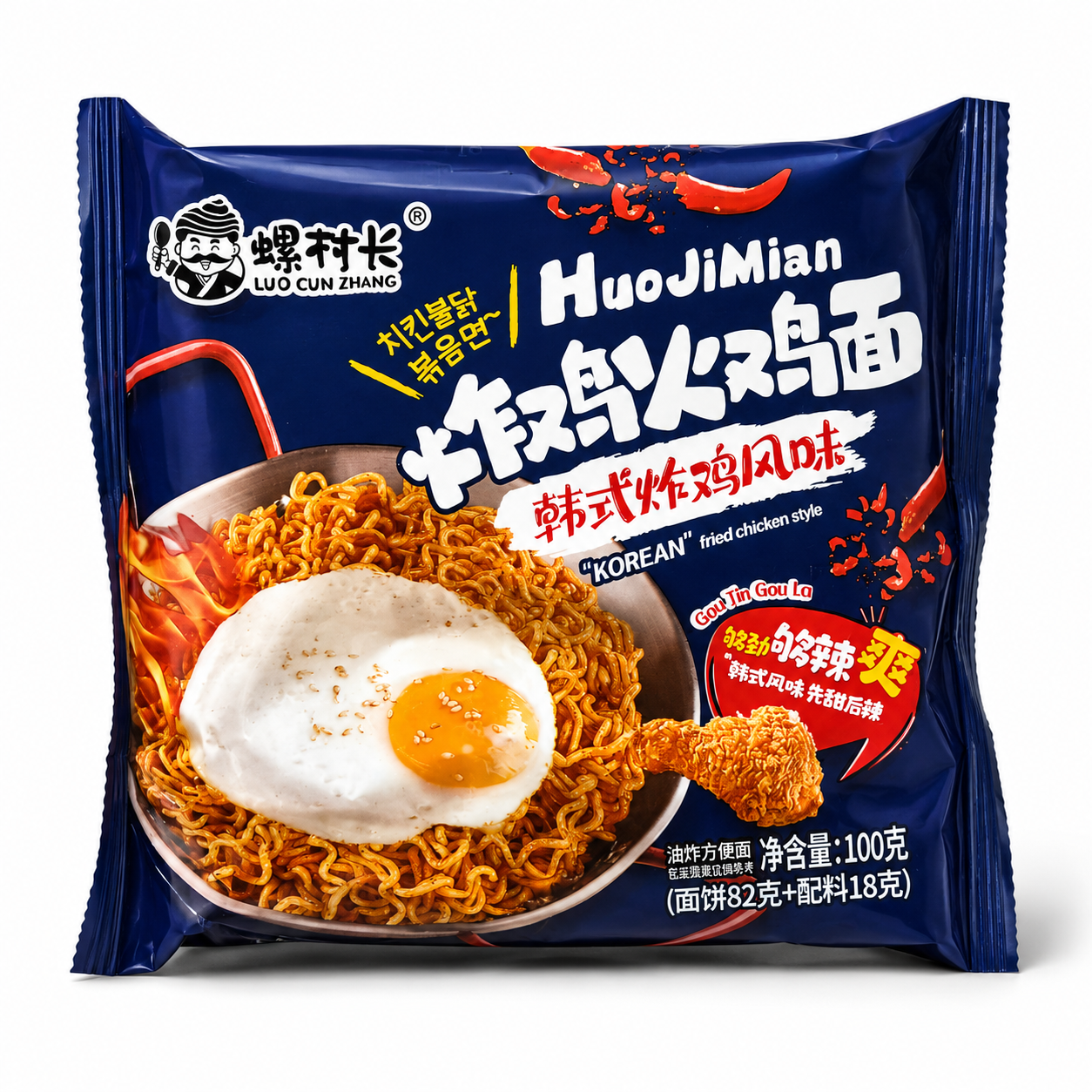 Luo Cun Zhang Csípős Koreai Rántott Csirkés Instant Tészta 100G