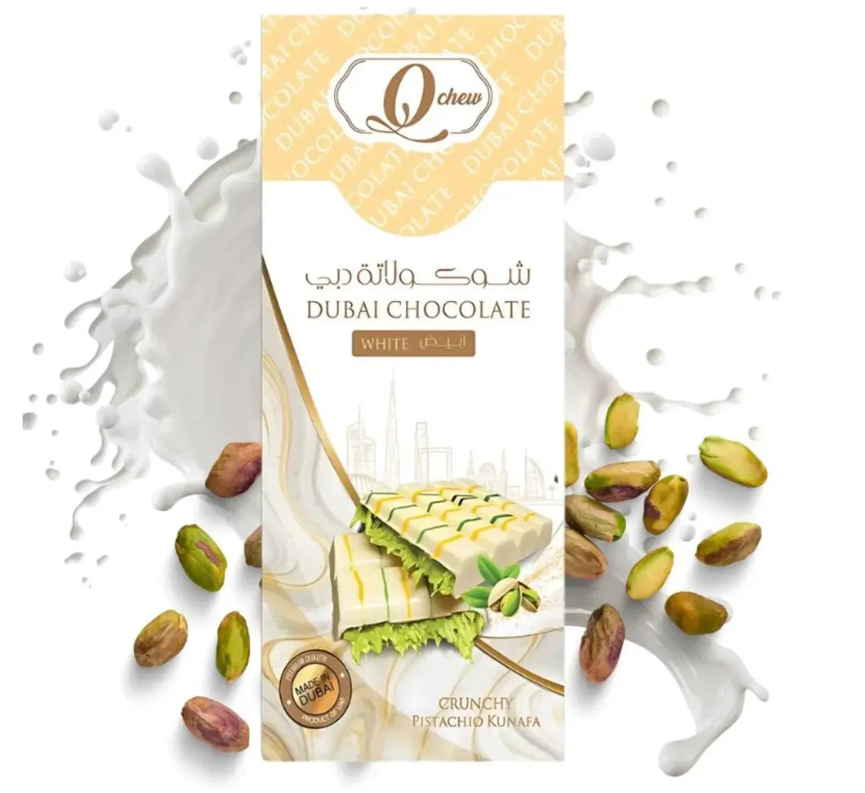 QChew Dubai Fehér csokoládé ropogós pisztáciás kunafa 160g -